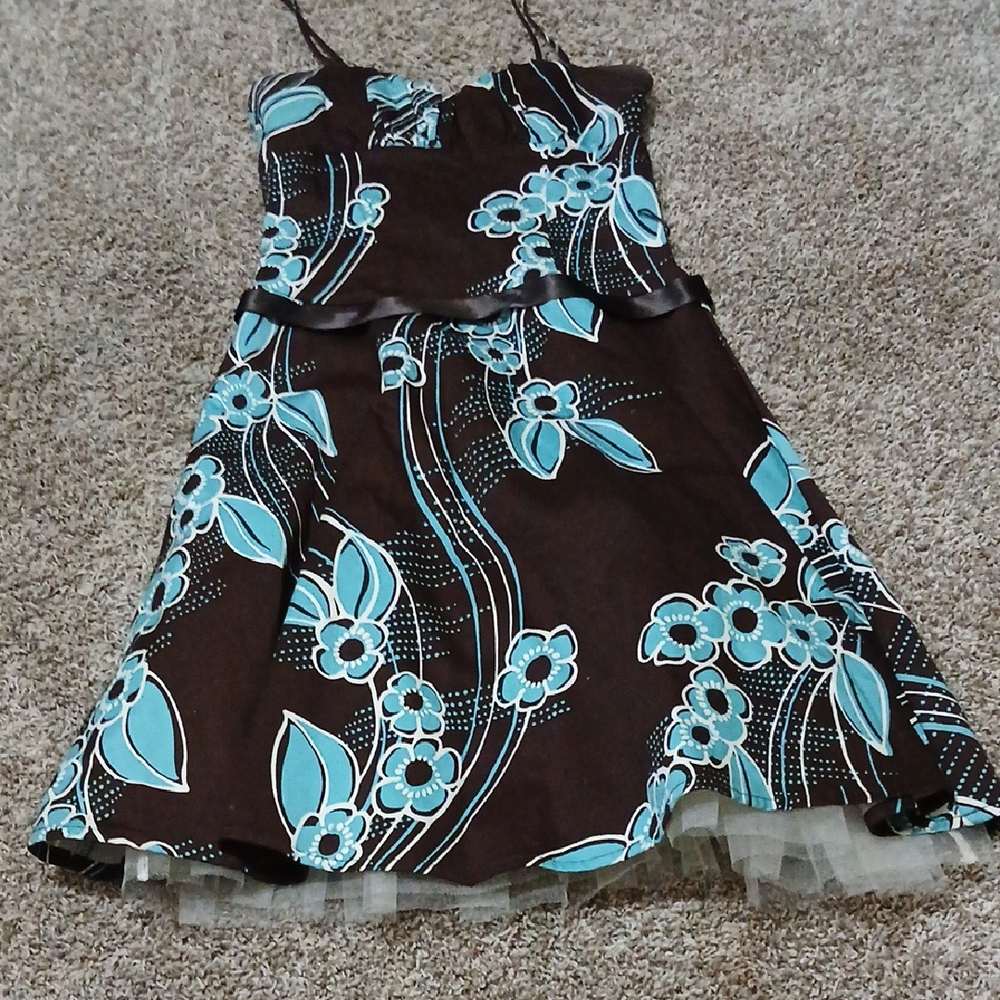 Floral Brown and Blue Dress